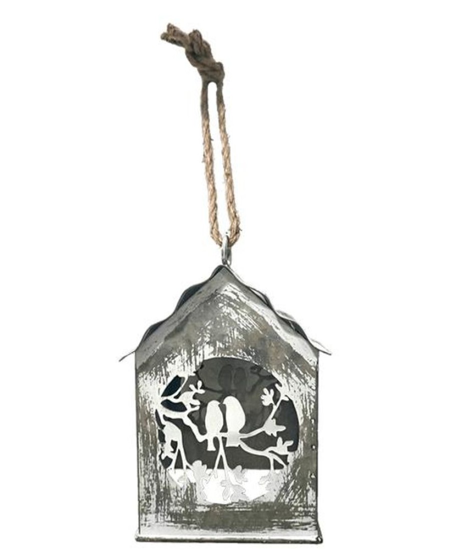 Gifts Royer's | Galvanized White Bird Cutout Birdhouse H