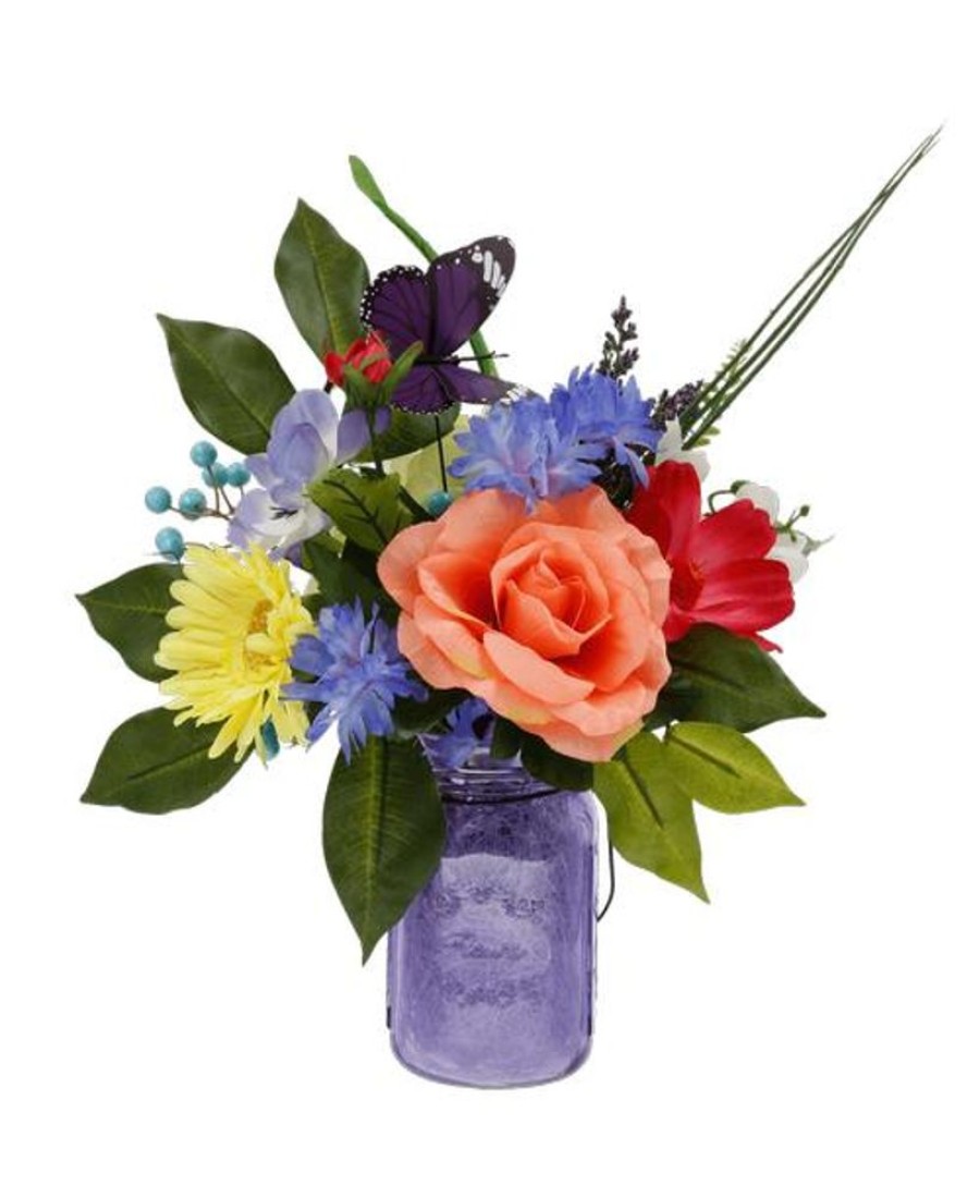 Silks Royer's | Silk Butterfly & Blooms Purple Mason Jar