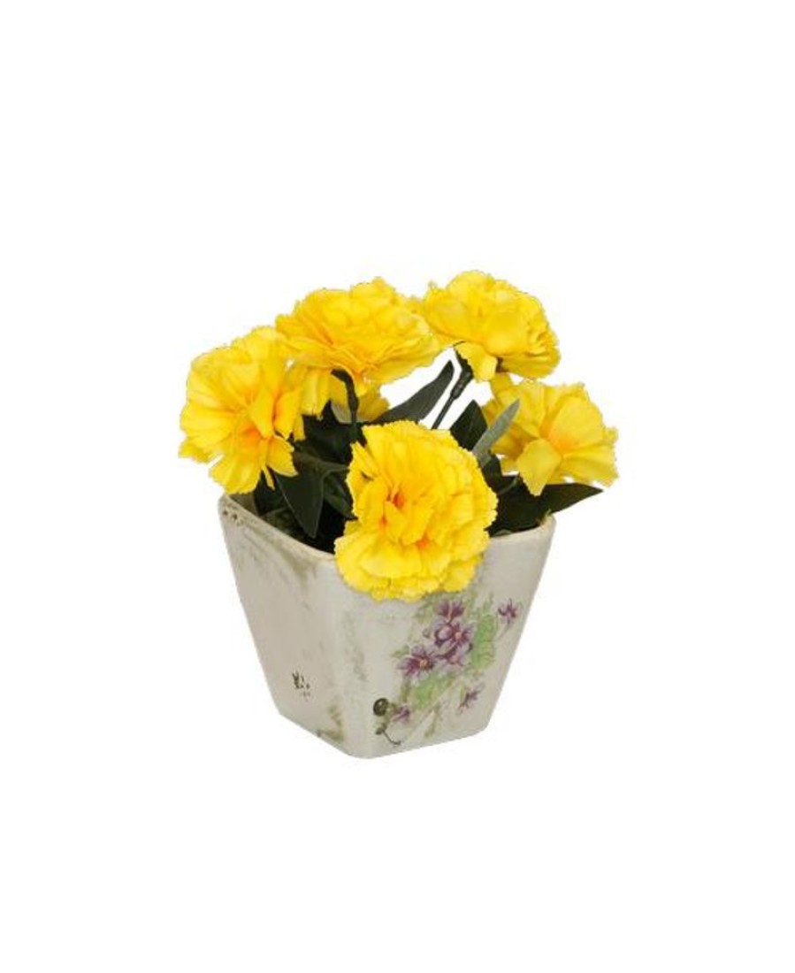 Silks Royer's | Silk Yellow Mini Carnation Violet Pot