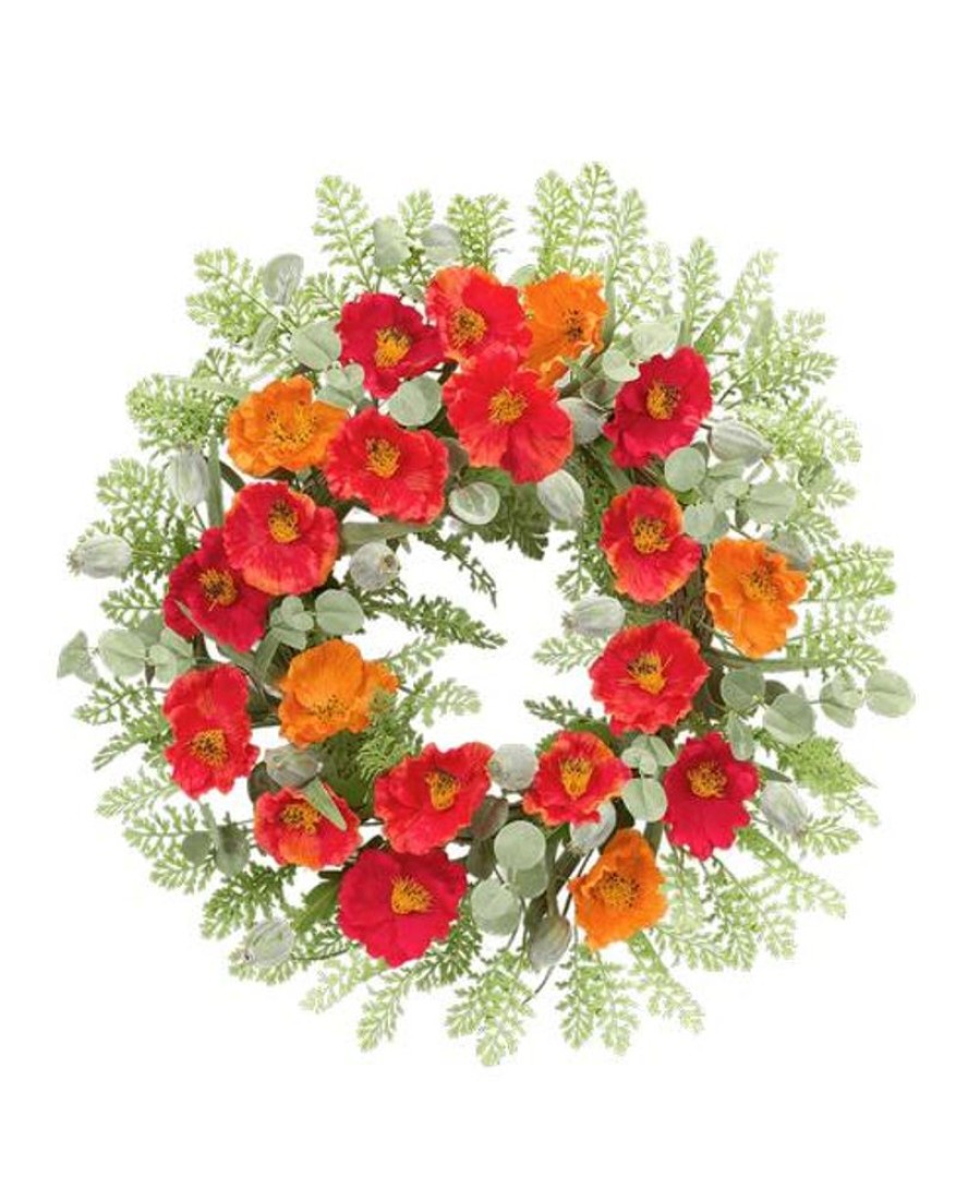 Silks Royer's | Silk Orange And Red Poppy Wreath